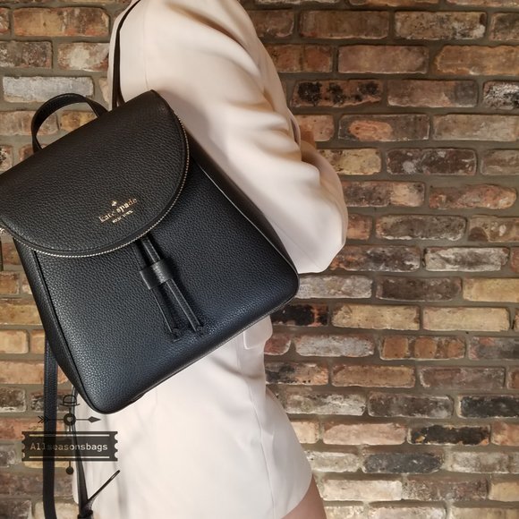 AUTHENTIC AND NEW  Kate Spade Medium Flap Backpack BLACK LEILA NWT Bookbag - Picture 7 of 13